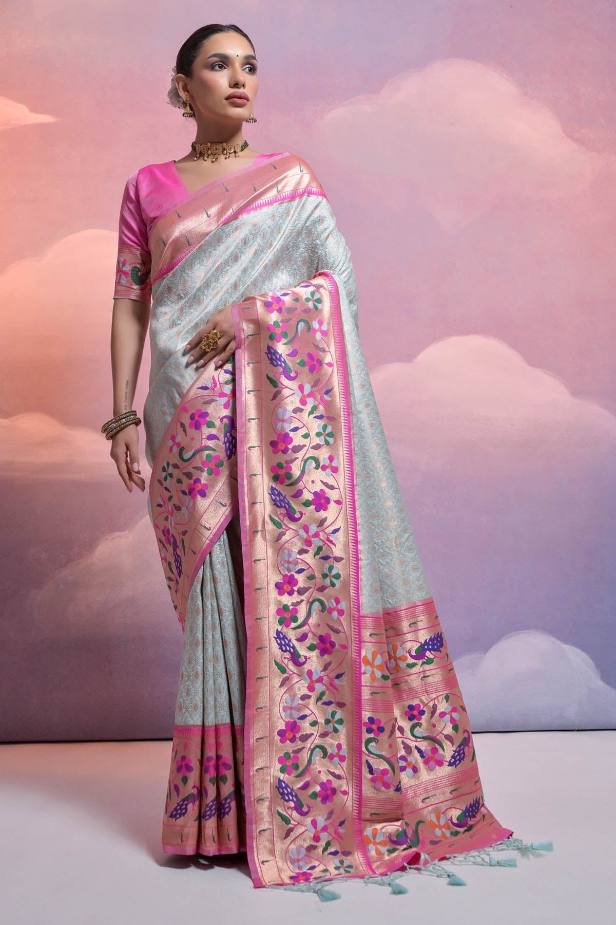 Buy Designer Meenakari Zari Border Saree Online